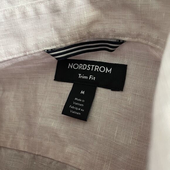 Nordstrom Men’s Light Pink Short Sleeve Button Up Trim Fit 100% Linen Shirt Sz M - Picture 3 of 8